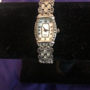 Vintage MZ Berger WSO1 Marcasite Style Silver Tone Ladies Bracelet Watch